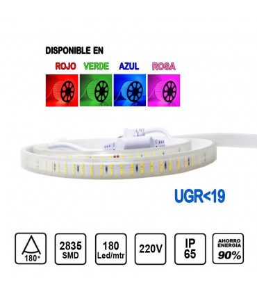 Tira LED UGR Colores 36W 220V 15mm 180 leds /metro