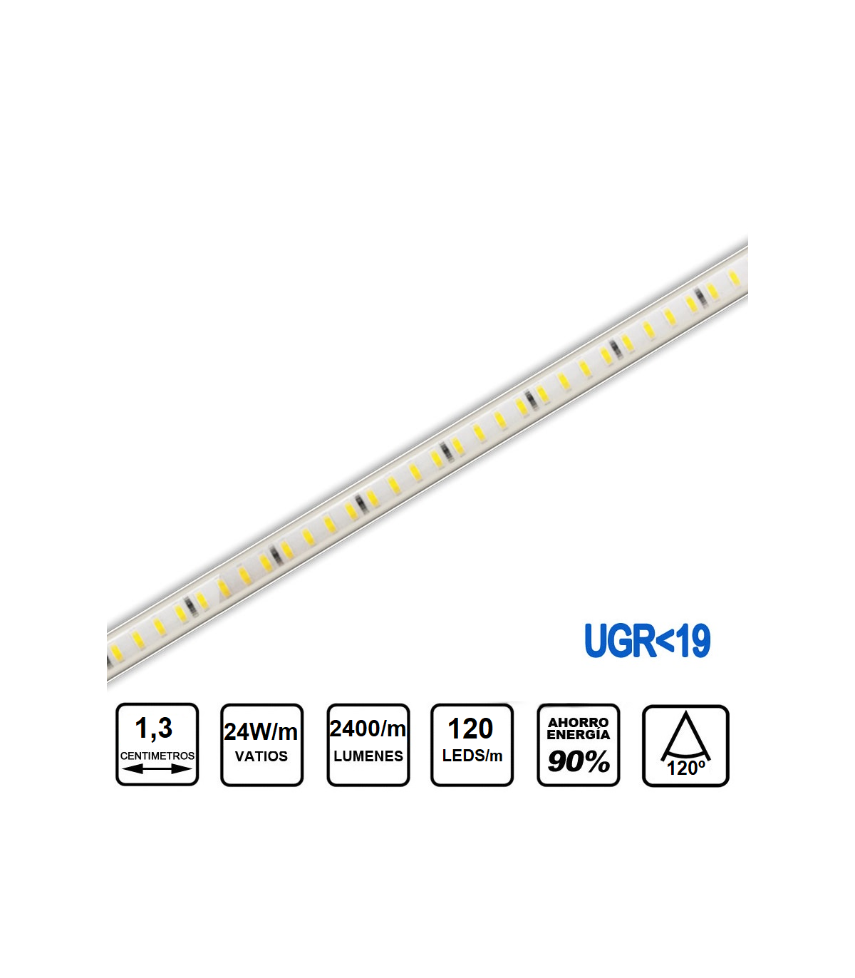 Tira LED UGR 220V 13mm 24W 120Leds/m IP65